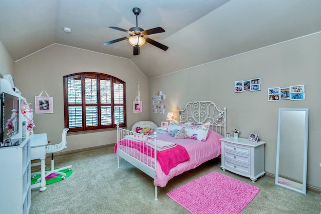 407 Pickney Ave, Sugar Land, TX 77479 - carpeted bedroom with vaulted ceiling and ceiling fan