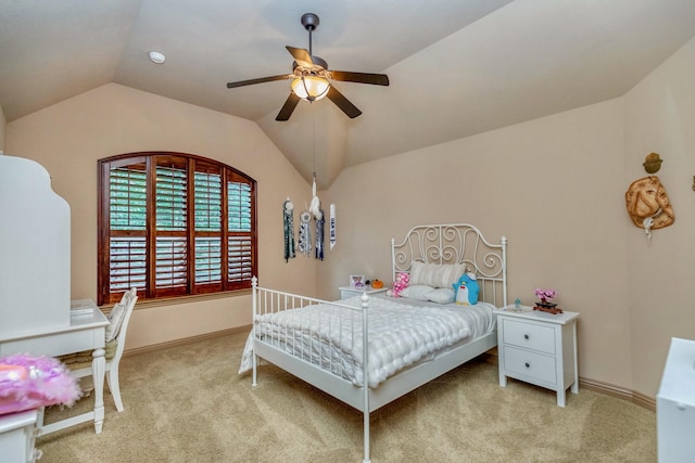 407 Pickney Ave, Sugar Land, TX 77479 - bedroom with carpet floors, lofted ceiling, and ceiling fan