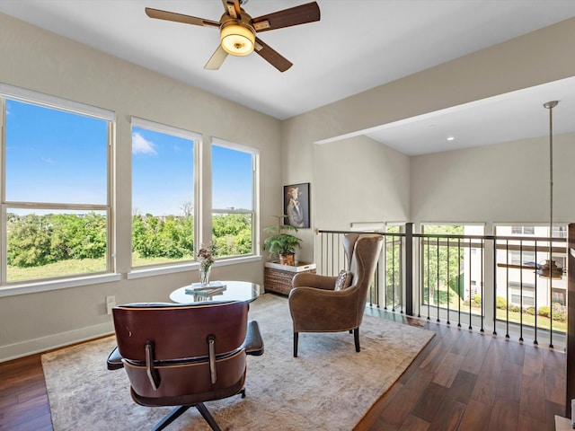 1437 Wagner St, Houston, TX 77007 - living area with hardwood / wood-style flooring and a ceiling fan