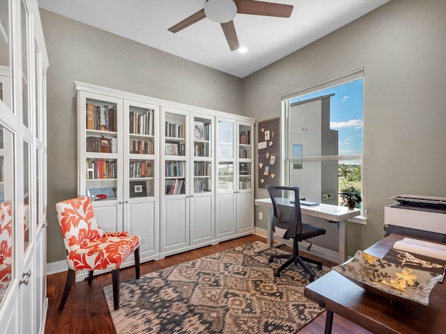 1437 Wagner St, Houston, TX 77007 - office with a ceiling fan and wood finished floors