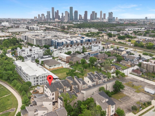 1437 Wagner St, Houston, TX 77007 - aerial overview of property's location with city skyline