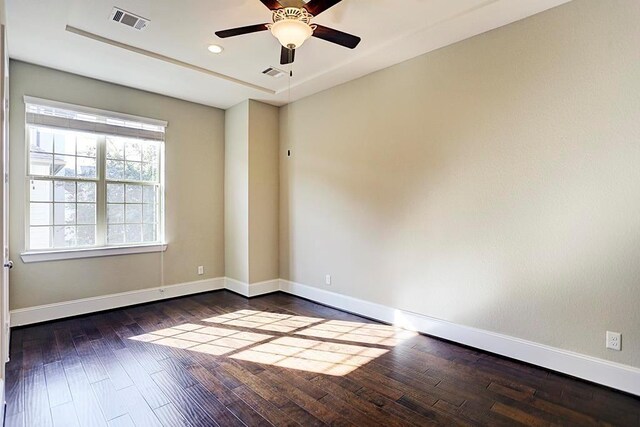 11005 Acorn Falls Dr, Houston, TX 77043 - spare room featuring wood-type flooring, ceiling fan, and recessed lighting