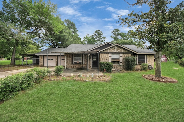 30718 N Cripple Creek Dr, Magnolia, TX 77354 - single story home featuring concrete driveway, a garage, a front yard, brick siding, and a shingled roof