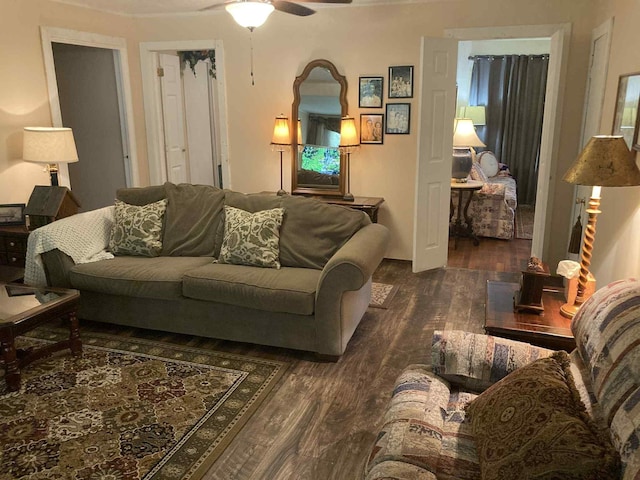 1305 E Goliad Ave, Crockett, TX 75835 - living room featuring wood finished floors and a ceiling fan
