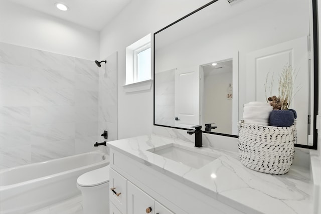 3913 Hare St, Houston, TX 77020 - bathroom with vanity, bathing tub / shower combination, and marble finish floors