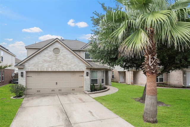 4838 Fair Oak Dale Ln, Humble, TX 77346 - view of front facade with roof with shingles, concrete driveway, brick siding, and a front yard