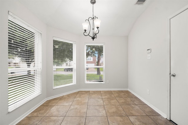 4838 Fair Oak Dale Ln, Humble, TX 77346 - unfurnished dining area with a chandelier and tile patterned flooring