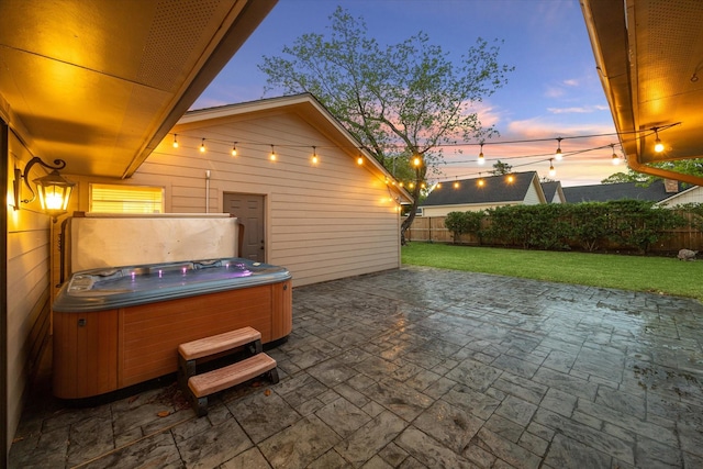 9222 Bronco Dr, Houston, TX 77055 - fenced backyard featuring a hot tub and a patio