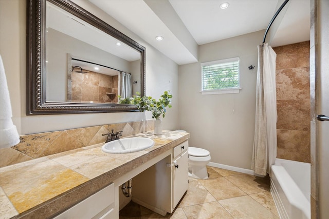 9222 Bronco Dr, Houston, TX 77055 - full bath featuring vanity, recessed lighting, shower / bath combo with shower curtain, and tile patterned floors