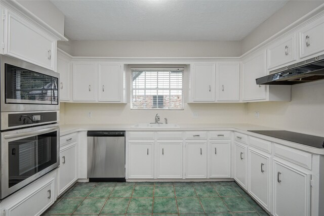 5330 Boyce Springs Dr, Houston, TX 77066 - kitchen with appliances with stainless steel finishes, under cabinet range hood, and white cabinets