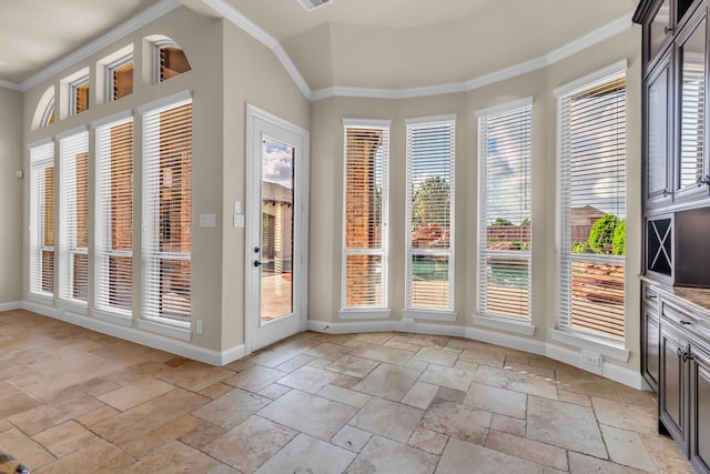 20307 Knights Branch Dr, Cypress, TX 77433 - doorway to outside with stone tile flooring, plenty of natural light, and ornamental molding