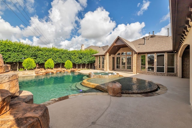 20307 Knights Branch Dr, Cypress, TX 77433 - view of pool featuring a patio, a fenced backyard, and a pool with connected hot tub
