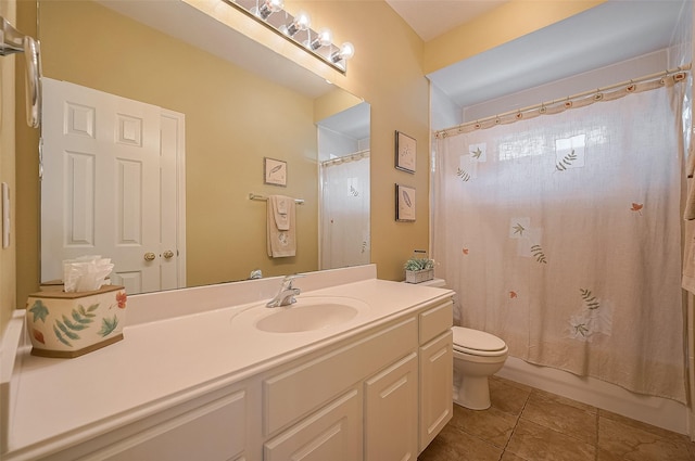 24922 Falcon Hollow Ln, Katy, TX 77494 - bathroom featuring vanity, tile patterned floors, and shower / tub combo with curtain
