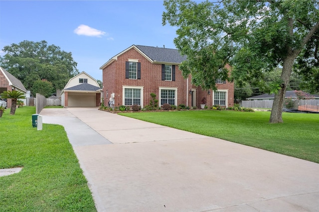 1201 Coryell St, League City, TX 77573 - colonial house with brick siding, a garage, and driveway
