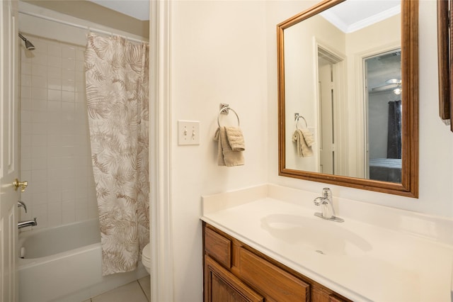1201 Coryell St, League City, TX 77573 - bathroom featuring vanity, shower / tub combo, and ornamental molding