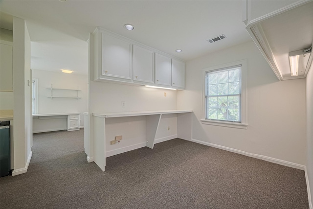 826 Heights Blvd, Houston, TX 77007 - unfurnished office featuring dark carpet, built in study area, and recessed lighting
