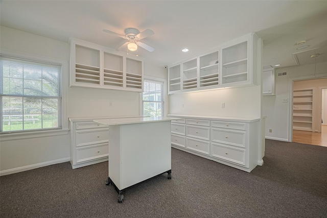 826 Heights Blvd, Houston, TX 77007 - walk in closet featuring a ceiling fan, dark carpet, and attic access