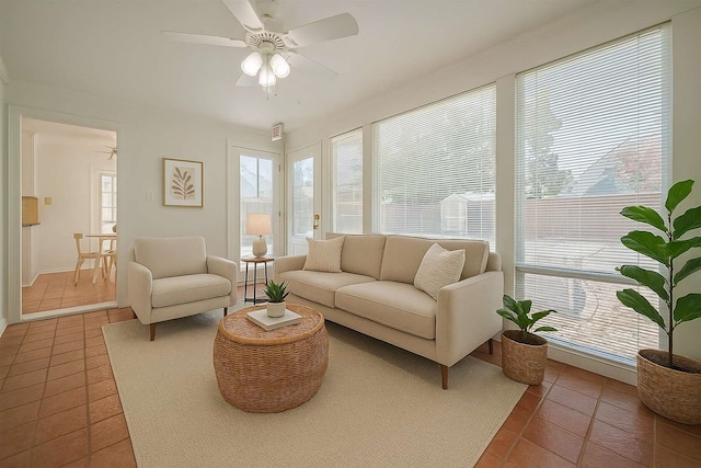 826 Heights Blvd, Houston, TX 77007 - living area featuring tile patterned floors and a ceiling fan