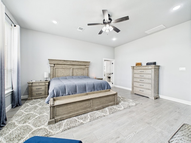2711 Oakwood Shores Dr, Richwood, TX 77515 - bedroom featuring wood finished floors, recessed lighting, and ceiling fan