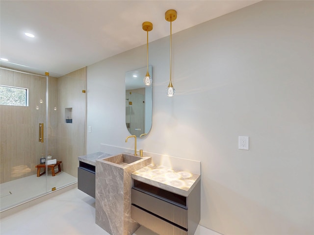 5055 Yarwell Dr, Houston, TX 77096 - bathroom with vanity, recessed lighting, and a stall shower