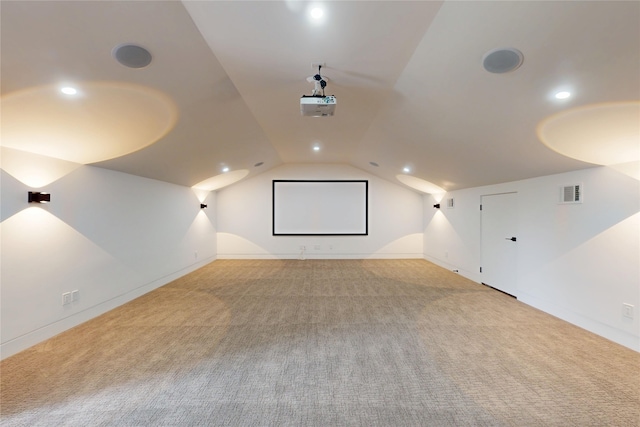 5055 Yarwell Dr, Houston, TX 77096 - carpeted cinema room featuring vaulted ceiling and recessed lighting