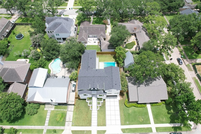 5055 Yarwell Dr, Houston, TX 77096 - aerial view of property and surrounding area featuring a pool area and nearby suburban area