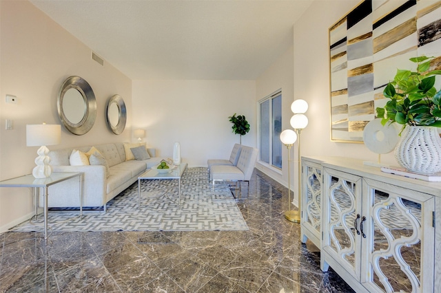 2001 Holcombe Blvd Unit 206, Houston, TX 77030 - living area with marble tiled flooring and baseboards