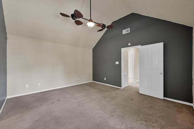 3519 El James Dr, Spring, TX 77388 - additional living space with a ceiling fan, high vaulted ceiling, and carpet floors