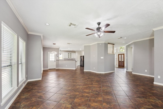 12823 Birch Falls Rd, Houston, TX 77065 - unfurnished living room with ceiling fan, recessed lighting, and ornamental molding