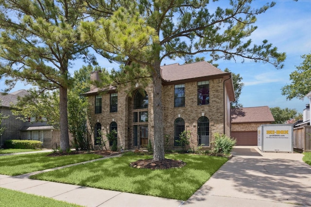 12823 Birch Falls Rd, Houston, TX 77065 - view of front of property featuring a front yard, brick siding, and a chimney