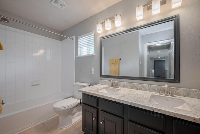 5403 Round Hollow Ct, Katy, TX 77494 - bathroom with double vanity, tile patterned floors, and tub / shower combination