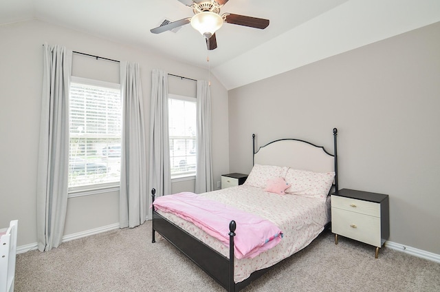 23334 Peareson Bend Ln, Richmond, TX 77469 - bedroom featuring vaulted ceiling, light carpet, multiple windows, and ceiling fan