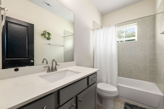 6033 Cypress St, Houston, TX 77074 - bathroom with vanity, tile patterned floors, and shower / bath combo with shower curtain