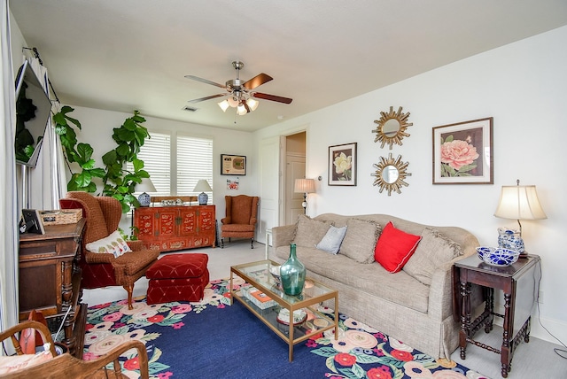 2230 Lakeshore Edge Dr, Houston, TX 77080 - living room with ceiling fan and carpet floors