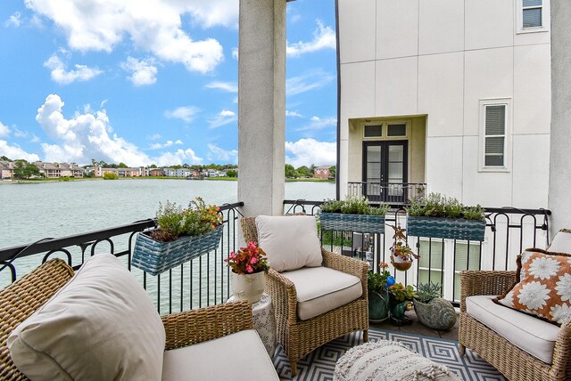 2230 Lakeshore Edge Dr, Houston, TX 77080 - balcony with a water view and french doors