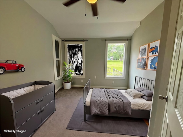 716 Olive St, Wharton, TX 77488 - carpeted bedroom with lofted ceiling and a ceiling fan