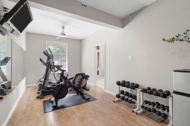 3423 Velasco Ct, Missouri City, TX 77459 - workout room featuring wood finished floors and ceiling fan