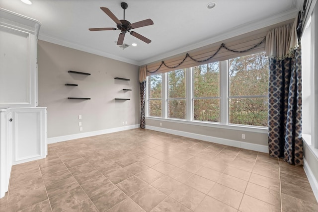 11510 Walden Rd, Montgomery, TX 77356 - spare room with crown molding, ceiling fan, light tile patterned flooring, and recessed lighting