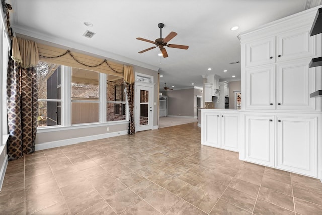 11510 Walden Rd, Montgomery, TX 77356 - unfurnished living room with a ceiling fan, crown molding, and recessed lighting