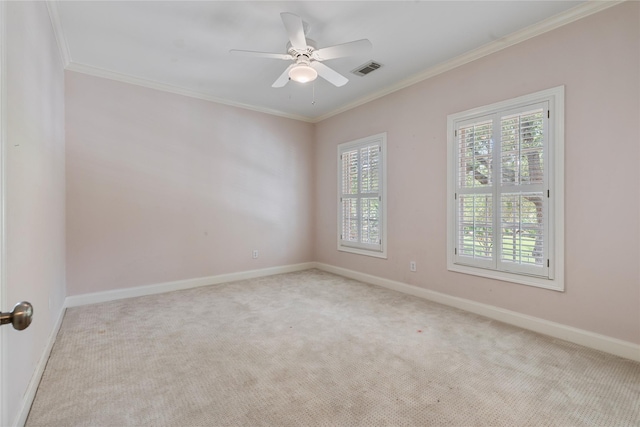 3908 Milton St, West University Place, TX 77005 - spare room featuring carpet, crown molding, and a ceiling fan