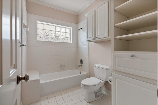 3908 Milton St, West University Place, TX 77005 - bathroom featuring tile patterned flooring, shower / washtub combination, crown molding, and vanity