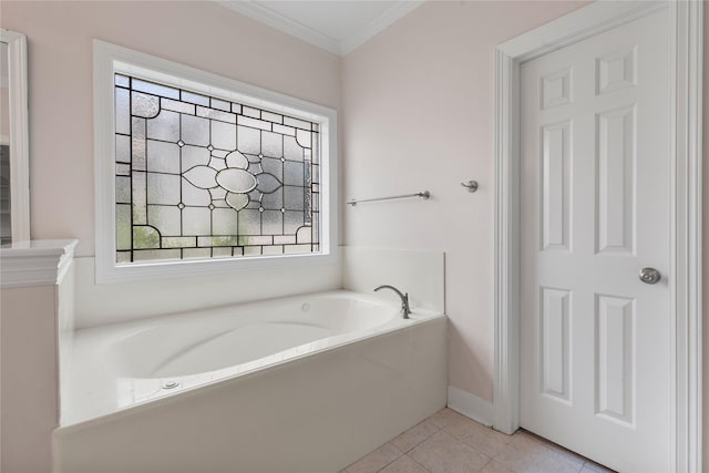 3908 Milton St, West University Place, TX 77005 - full bath with a garden tub, crown molding, healthy amount of natural light, and tile patterned floors