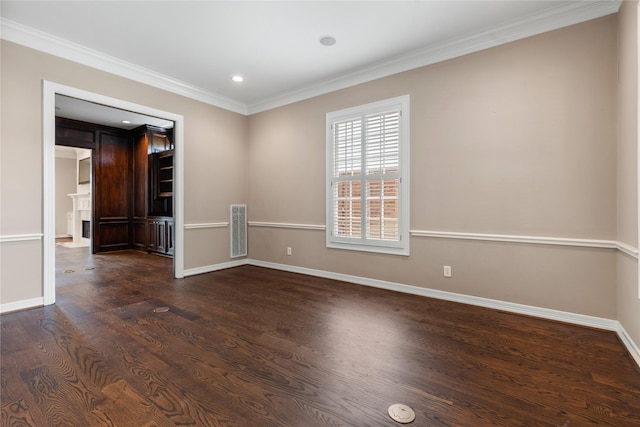 3908 Milton St, West University Place, TX 77005 - unfurnished room with ornamental molding, dark wood-style floors, and recessed lighting