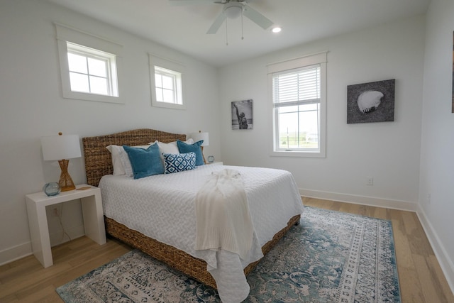 18414 Indian Beach Ct, Galveston, TX 77554 - bedroom featuring light wood-type flooring, recessed lighting, and ceiling fan