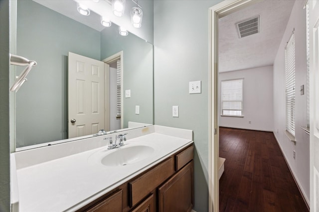 3324 Masters Point Dr, Houston, TX 77091 - bathroom with wood finished floors and vanity