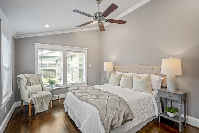 829 E 27th St, Houston, TX 77009 - bedroom featuring lofted ceiling, wood finished floors, ceiling fan, and crown molding