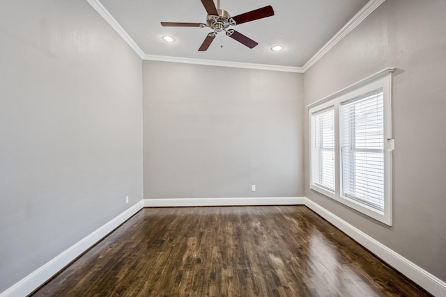 829 E 27th St, Houston, TX 77009 - empty room with a ceiling fan, wood finished floors, crown molding, and recessed lighting
