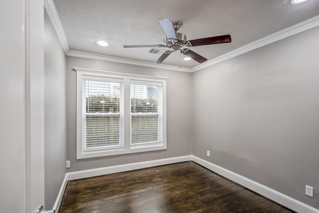 829 E 27th St, Houston, TX 77009 - unfurnished room featuring dark wood finished floors, a ceiling fan, ornamental molding, and recessed lighting