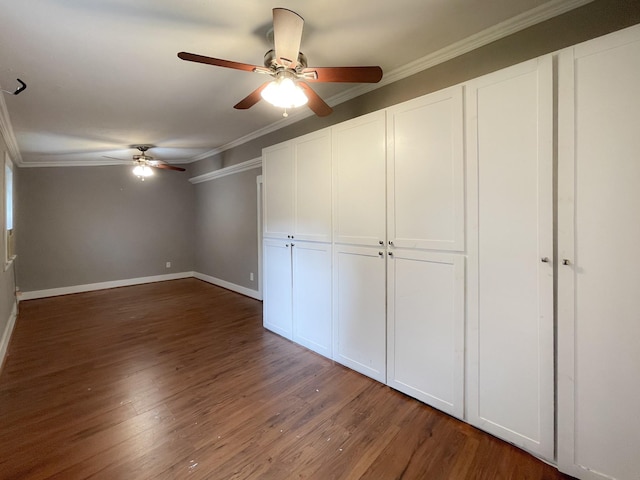 829 E 27th St, Houston, TX 77009 - unfurnished bedroom featuring ornamental molding, wood finished floors, and ceiling fan