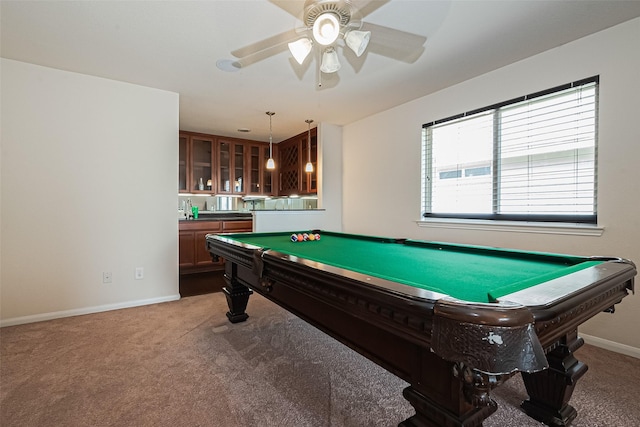 6022 Allendale Ridge Trl, Richmond, TX 77407 - recreation room with carpet, billiards table, and ceiling fan